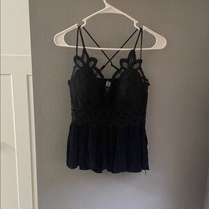 Black Lace Crochet Tiered Brami Top - Women